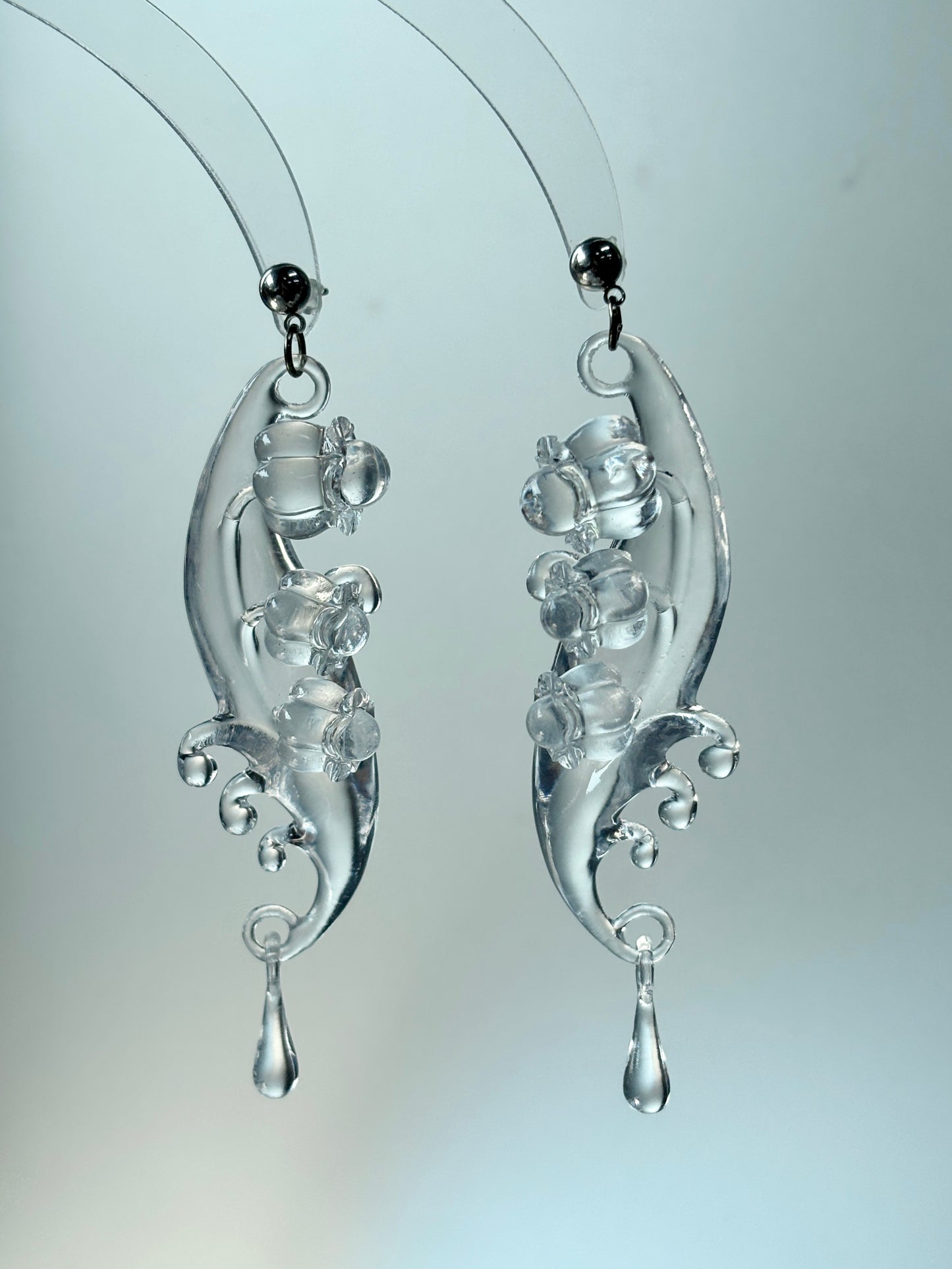 Lily of the Valley Crystal Earrings - Echo of the Breeze - Handmade Crystal Earrings, 925 sterling silver clear quartz, water inspired Jewelry Gift