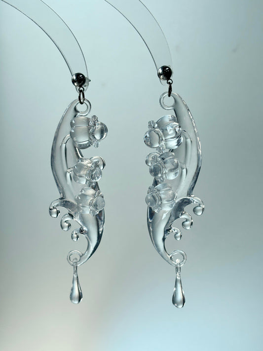 Lily of the Valley Crystal Earrings - Echo of the Breeze - Handmade Crystal Earrings, 925 sterling silver clear quartz, water inspired Jewelry Gift