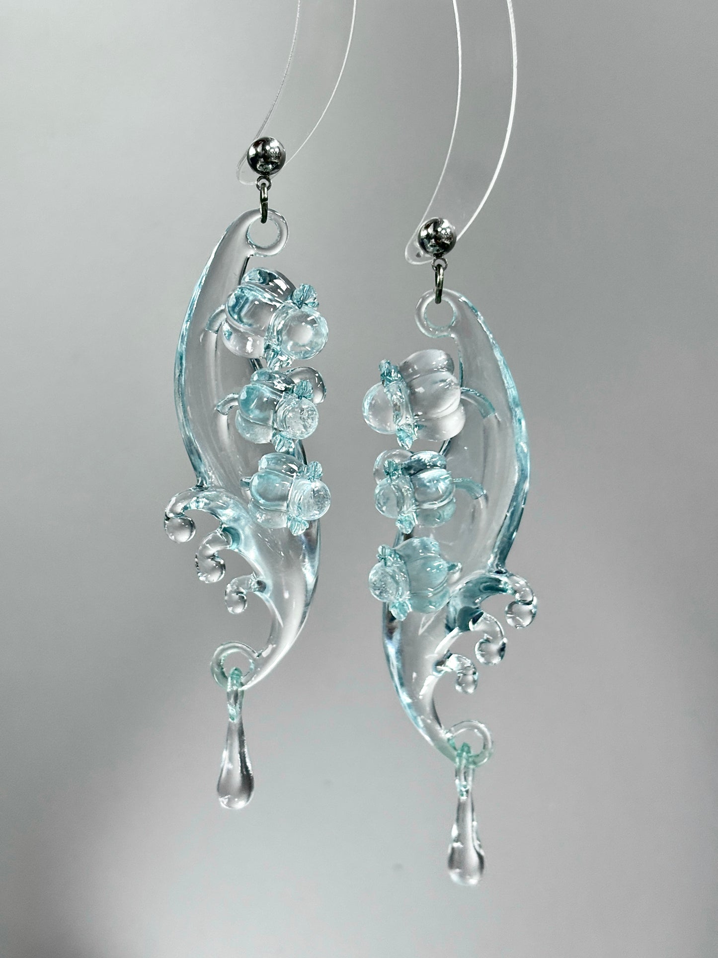 Lily of the Valley Crystal Earrings - Valley Ice Chime - Handmade Crystal Earrings, 925 sterling silver clear quartz, fantasy Jewelry Gift