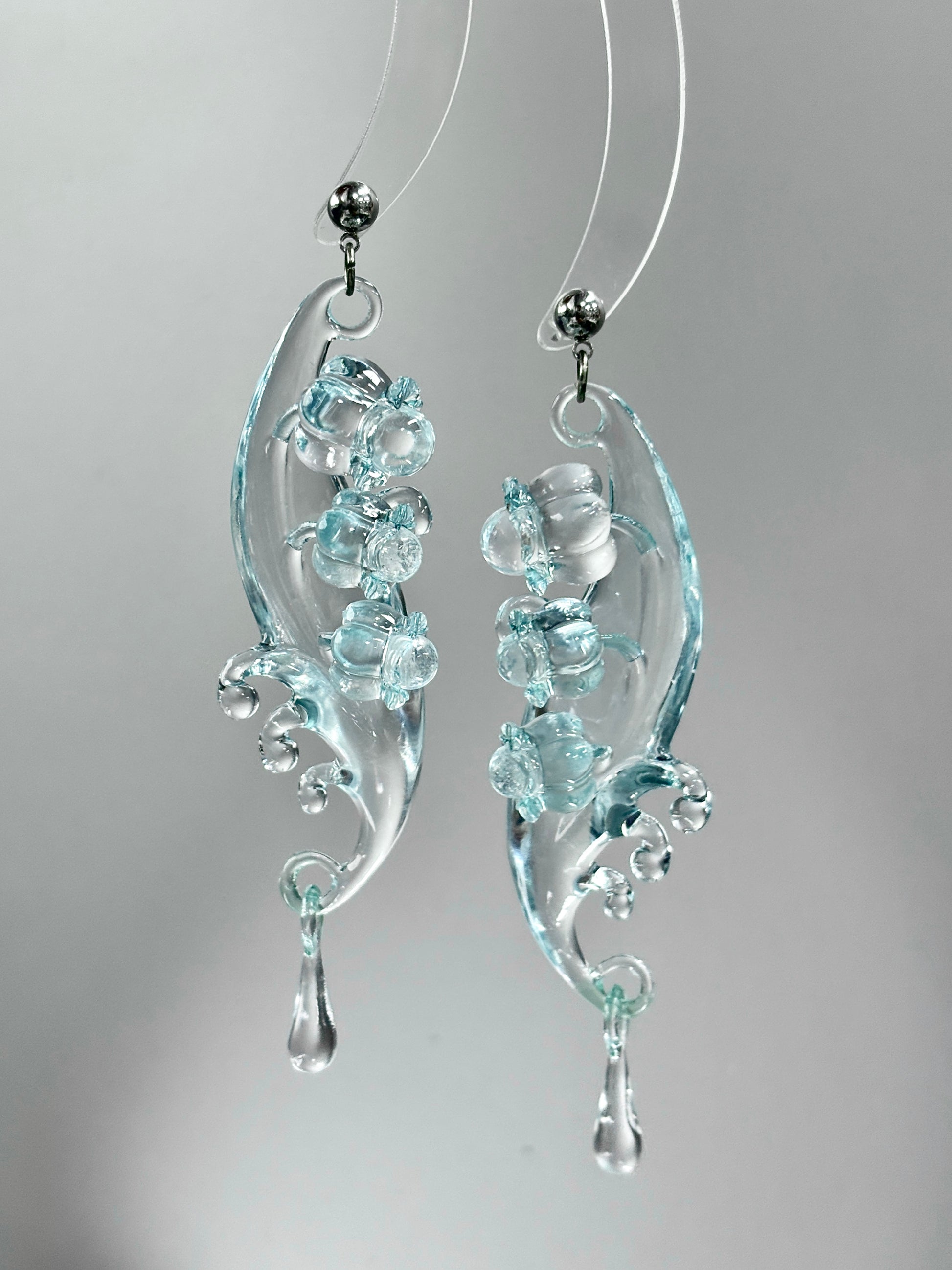 Lily of the Valley Crystal Earrings - Valley Ice Chime - Handmade Crystal Earrings, 925 sterling silver clear quartz, fantasy Jewelry Gift