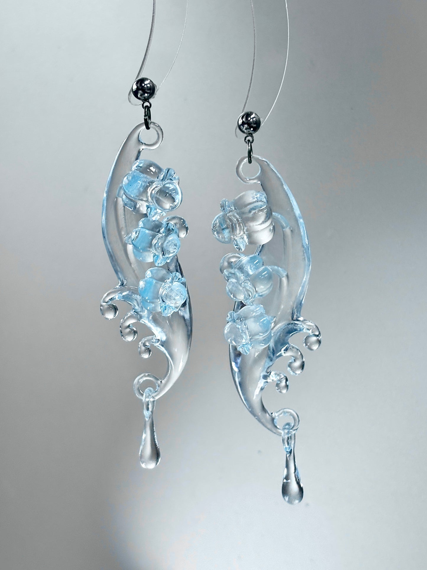 Lily of the Valley Crystal Earrings - Luminous Muguet - Handmade Crystal Earrings, 925 sterling silver clear quartz, botanical Jewelry Gift