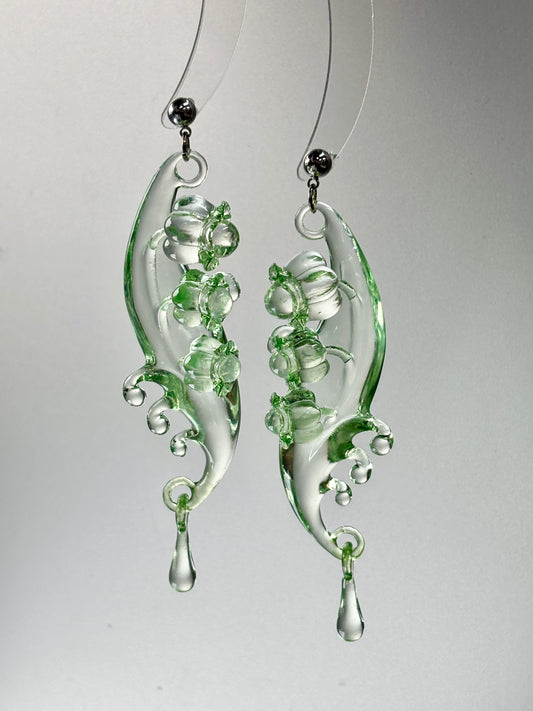 Lily of the Valley Crystal Earrings - Lily of the Vale Echo - Handmade Crystal Earrings, 925 sterling silver clear quartz, botanical Jewelry Gift