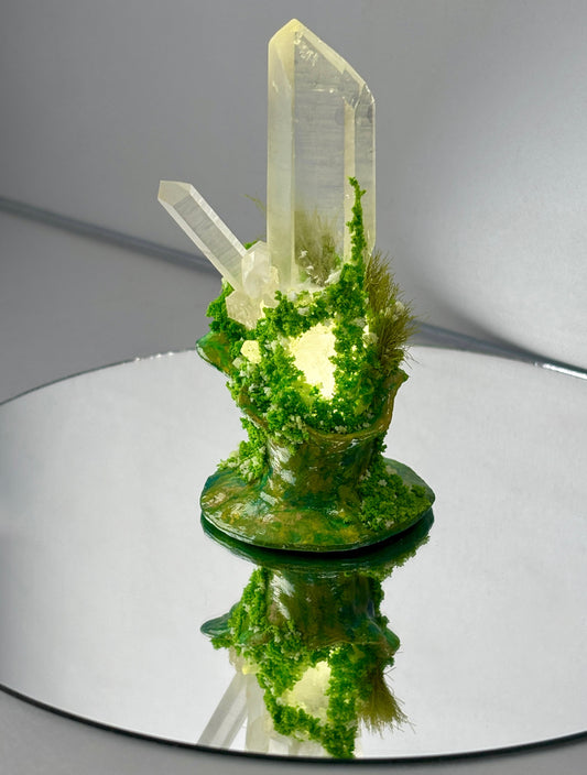 Monet Garden Crystal Decor - Wildwood Beacon - Handmade Crystal Figurine, clear quartz stone clay, botanical Jewelry Gift