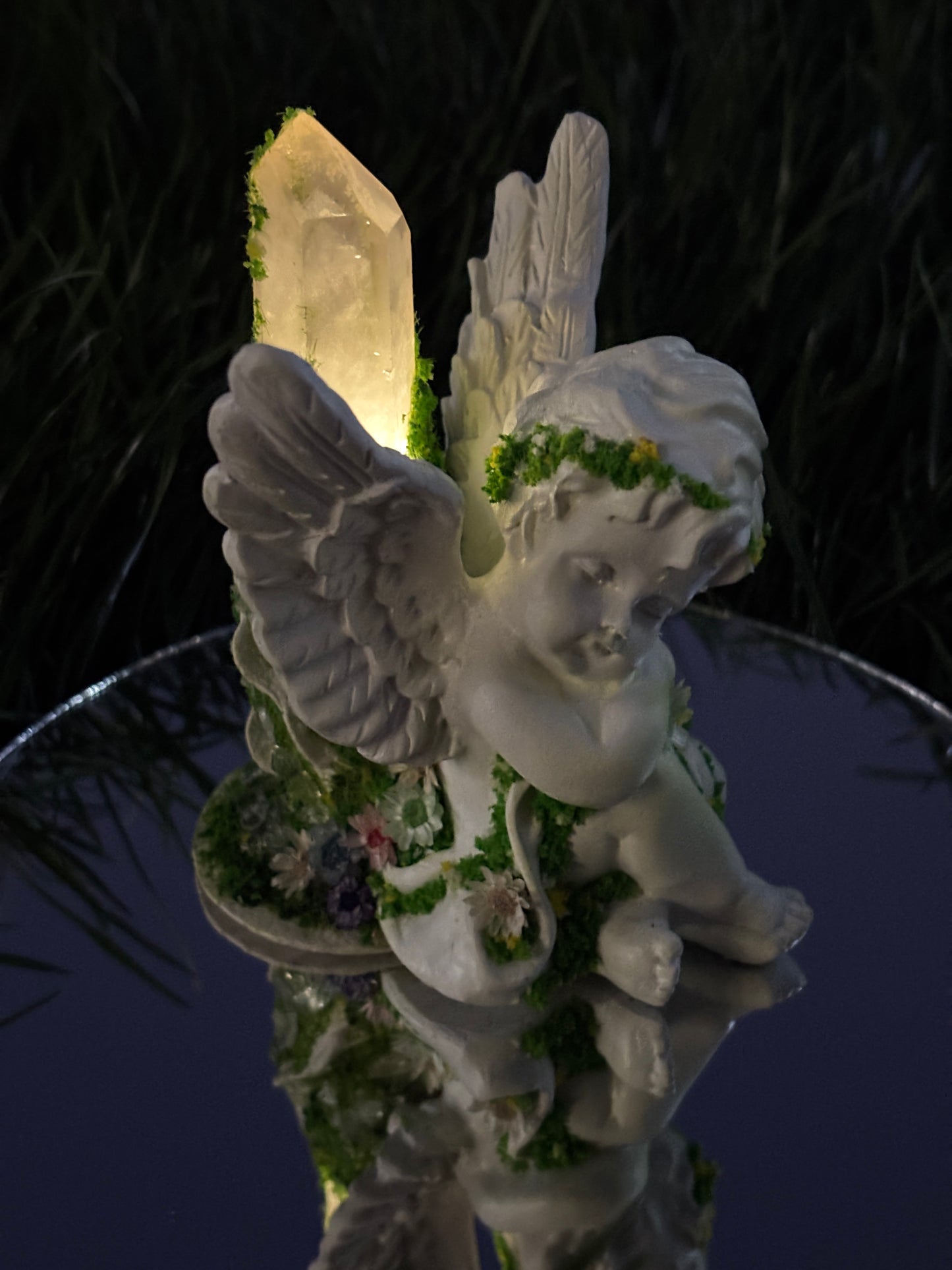 Holy Light Guardian Crystal Decor - Norse Serenity - Handmade Crystal Figurine, clear quartz, botanical Jewelry Gift