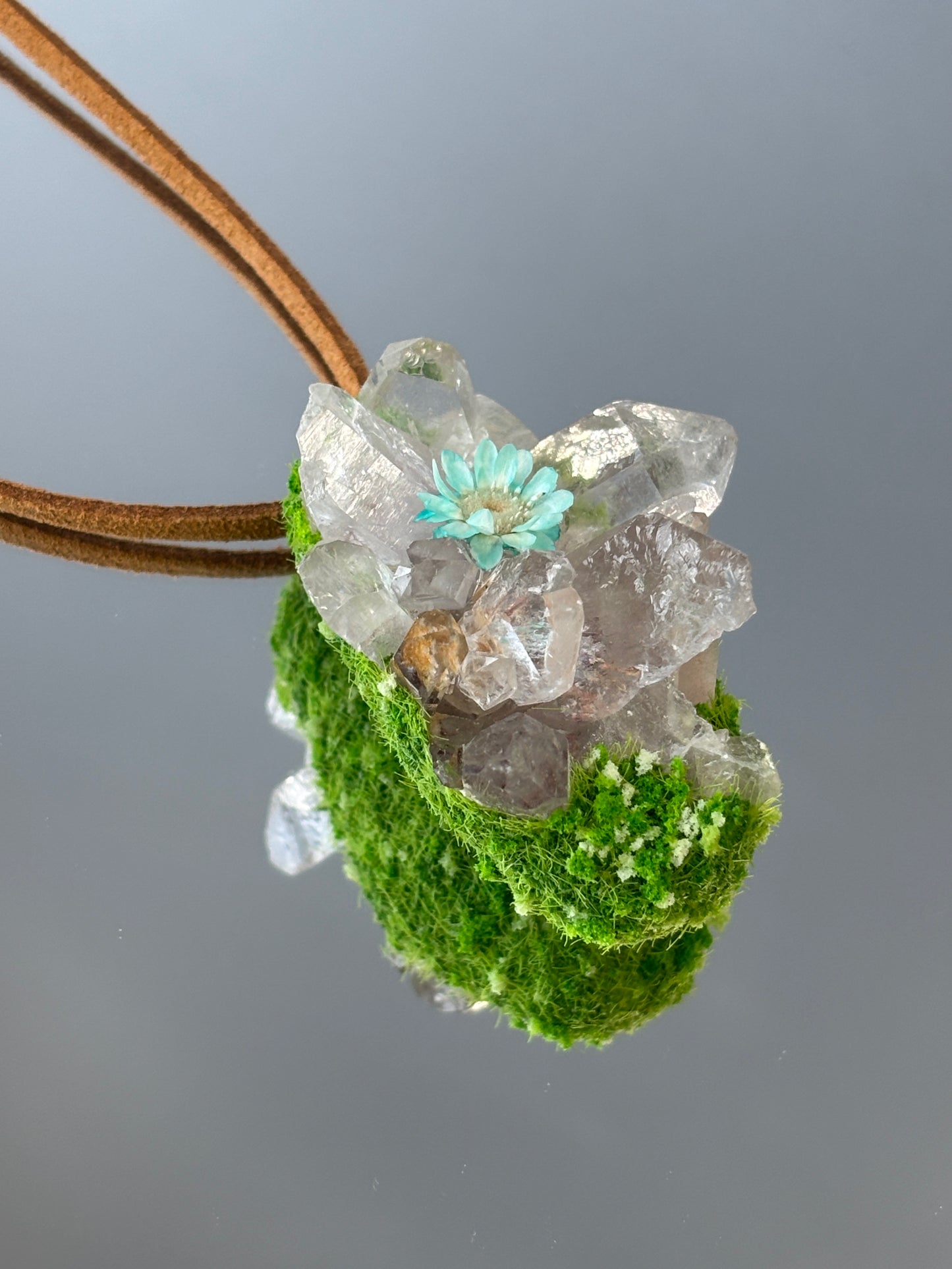 Fairy Pact Crystal Pendant - Crystal Meadow Oasis - Handmade Crystal Pendant Necklace, clear quartz, botanical Jewelry Gift