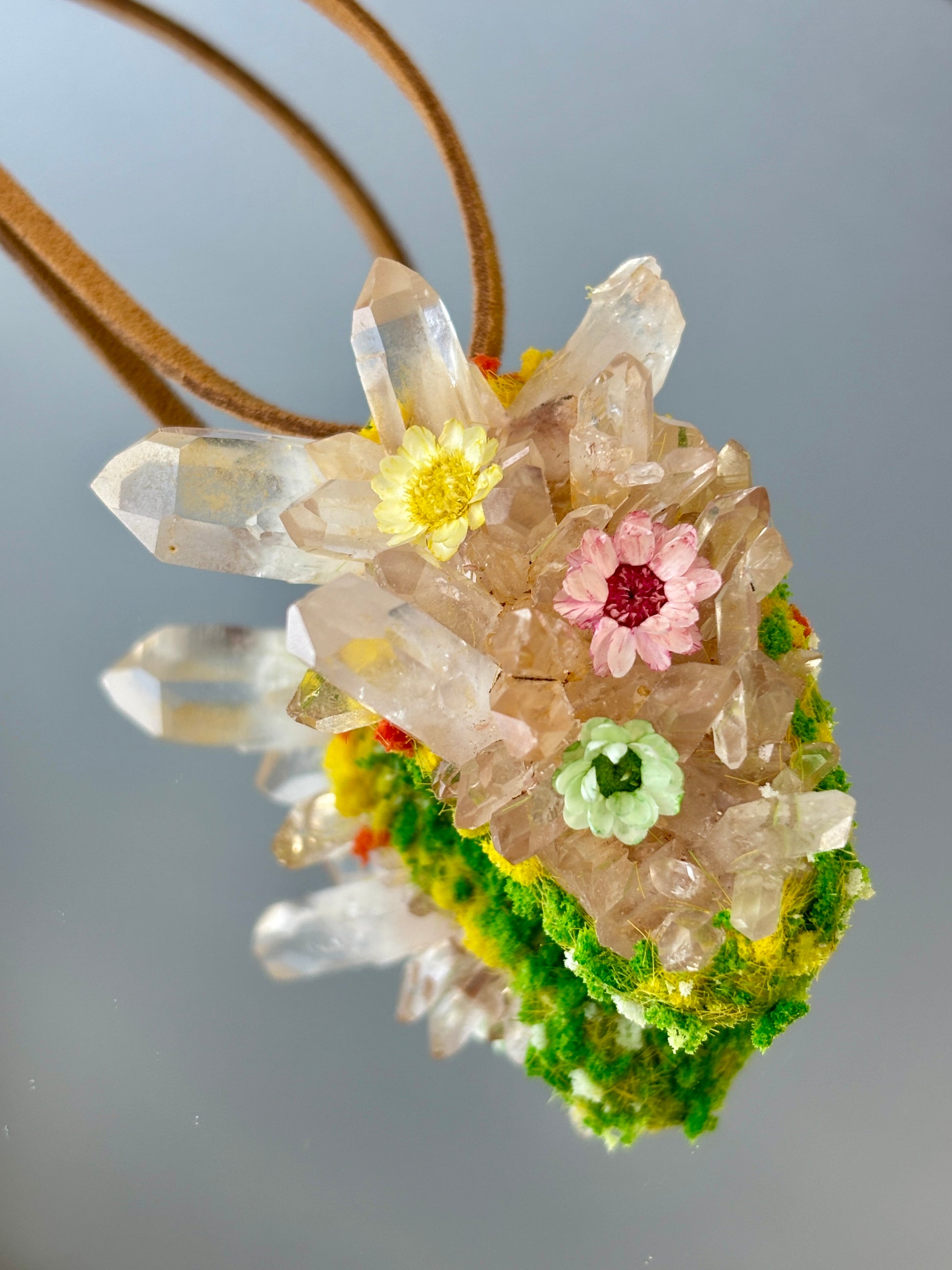 Fairy Pact Crystal Pendant - Floral Crystal Sanctuary - Handmade Crystal Pendant Necklace, clear quartz, botanical Jewelry Gift