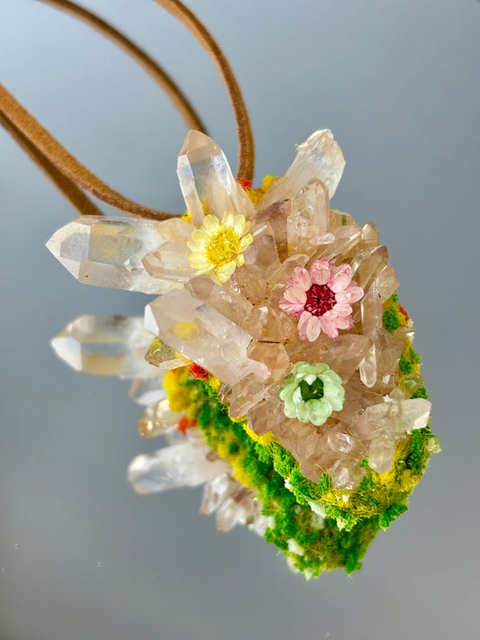 Fairy Pact Crystal Pendant - Floral Crystal Sanctuary - Handmade Crystal Pendant Necklace, clear quartz, botanical Jewelry Gift
