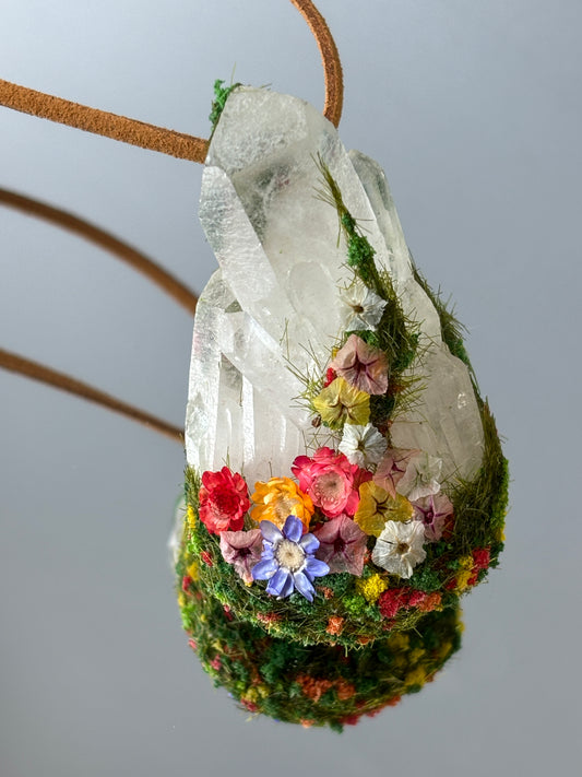 Moonlight Myth Crystal Garden - Blooming Sanctuary - Handmade Crystal Pendant Necklace, clear quartz, botanical Jewelry Gift