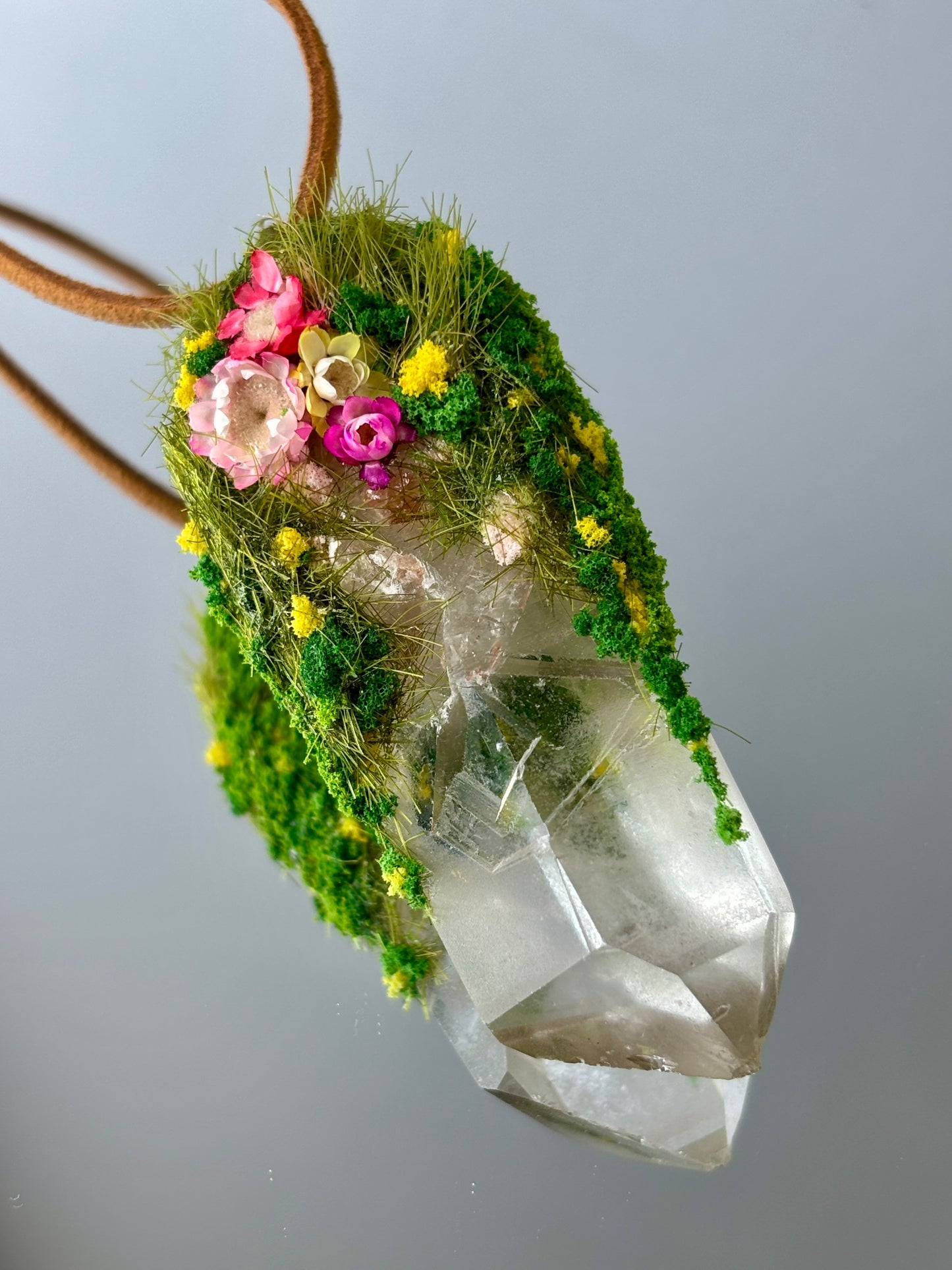 Moonlight Myth Crystal Garden - Eternal Meadow Secret - Handmade Crystal Pendant Necklace, clear quartz, botanical Jewelry Gift