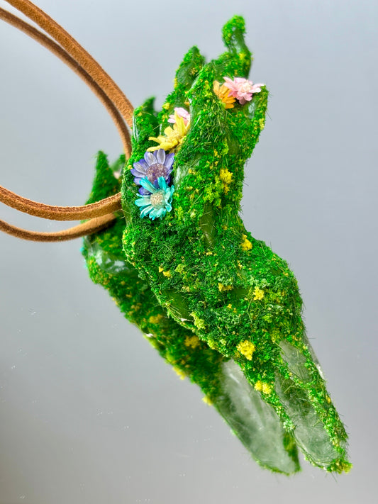 Forest Poem Crystal Pendant - Wild Moss Amulet - Handmade Crystal Pendant Necklace, stone clay, botanical Jewelry Gift